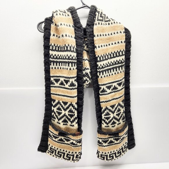 Roots Canada Hooded Scarf Wrap With Pockets, Toggle Buttons, Neutrals Gray Tan B - Picture 1 of 7